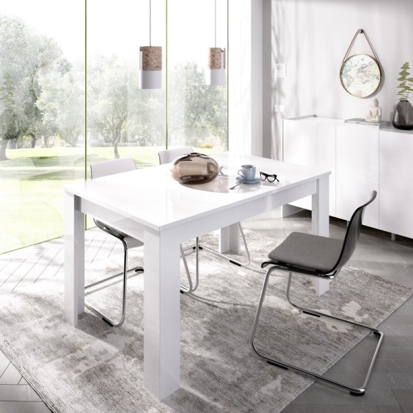 Mesa de comedor extensible Dine rectangular blanco brillo 77x140-190x90 cm