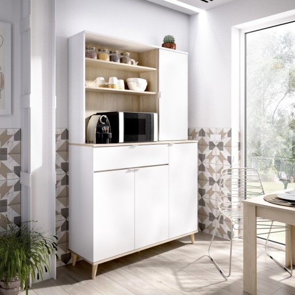 Mueble auxiliar cocina Wok blanco y roble natural 191x120x40 cm