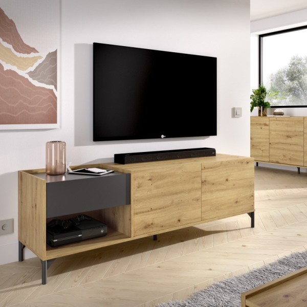 Mueble TV Lund roble nordic y grafito 48.6x164x39.3 cm