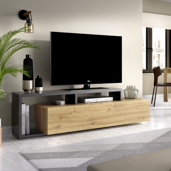 Mueble de TV Kram grafito y roble nordic 46.8x165x40 cm