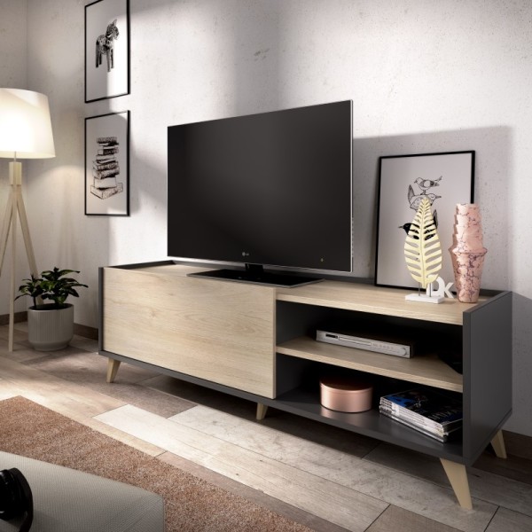 Mueble de TV Ness grafito y roble natural 47x155x43 cm