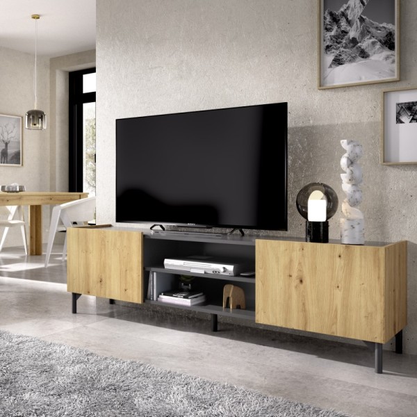 Mueble de TV Astral roble nordic y grafito 45.2x161x35 cm