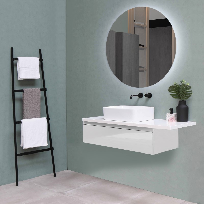 Mueble de lavabo suspendido 60cm blanco brillo con espejo