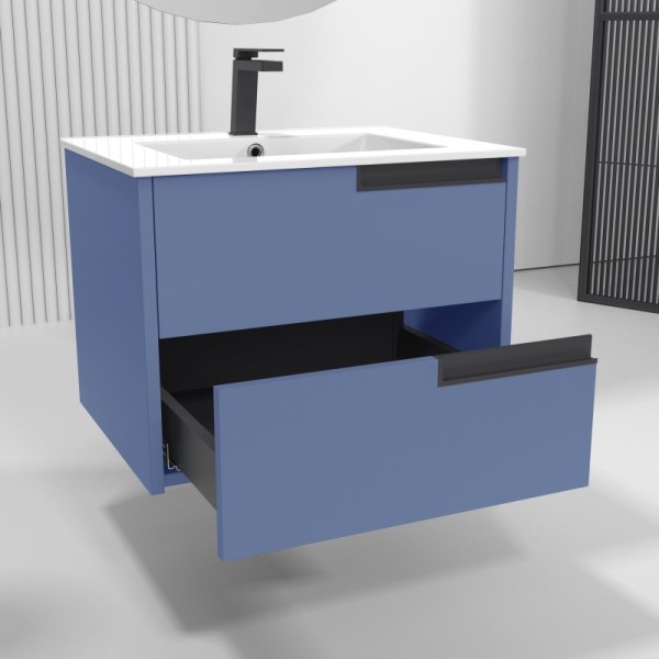 Mueble de lavabo 2 cajones Modular suspendido 60/80/100 cm azul mate