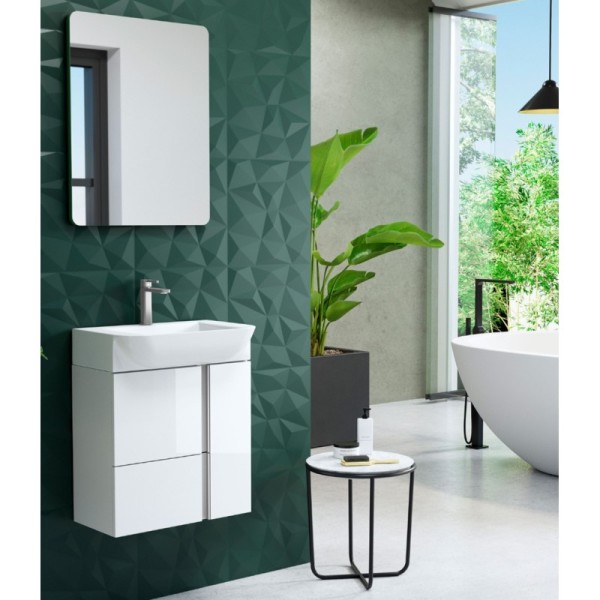 Conjunto mueble de lavabo Versa55 suspendido blanco brillo tirador cromado o negro 55x65x37 cm fondo reducido