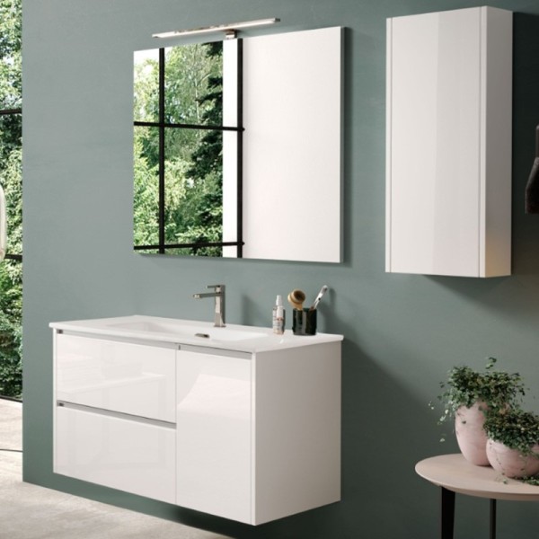 Conjunto mueble de lavabo Praga suspendido blanco brillo tirador cromo brillo 70/80/100 cm