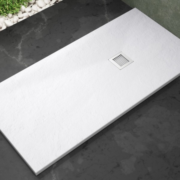 Plato de ducha extraplano rectangular Niza Plus blanco de resina carga mineral y Geal Coat antideslizante C3. 