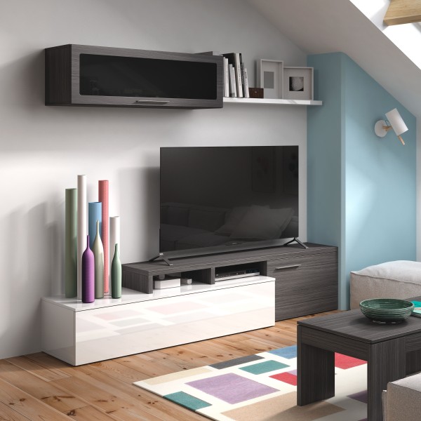 Mueble de salón TV Nexo gris ceniza / blanco brillo