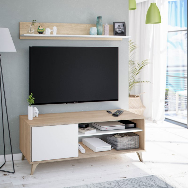 Mueble de TV Relax con estante roble canadian / blanco artik