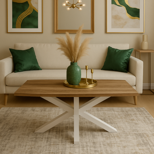 Mesa de centro rectangular Stacy roble natural/blanco 100x50x40 cm