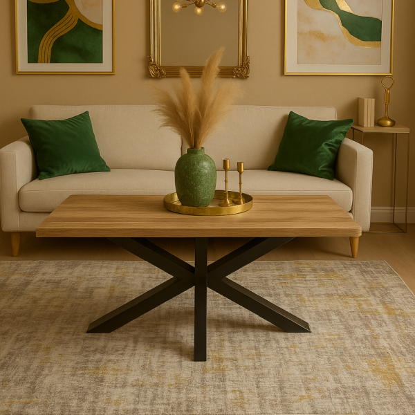 Mesa de centro rectangular Stacy roble natural/negro 100x50x40 cm